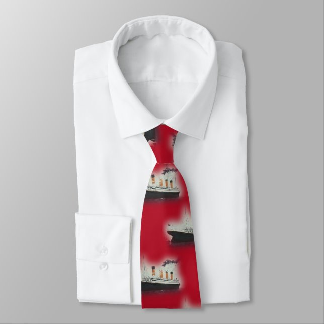 Vintage Titanic Red Ship Tie (Tied)