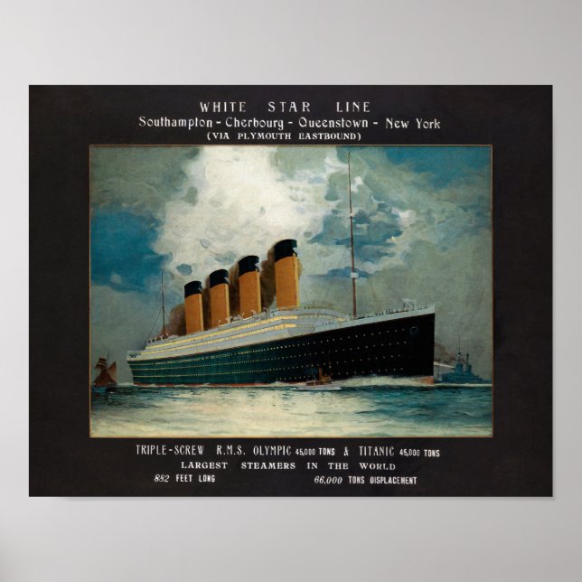 Vintage Titanic White Star Line Art Poster (Front)