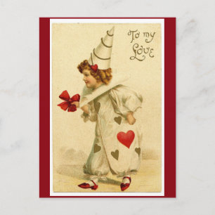 Vintage To My Love Valentine Clown Holiday Postcard