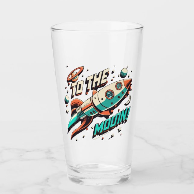 Vintage To The Moon Rocket ship Glass (Front)