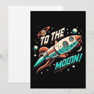 Vintage To The Moon Rocket ship Holiday Card