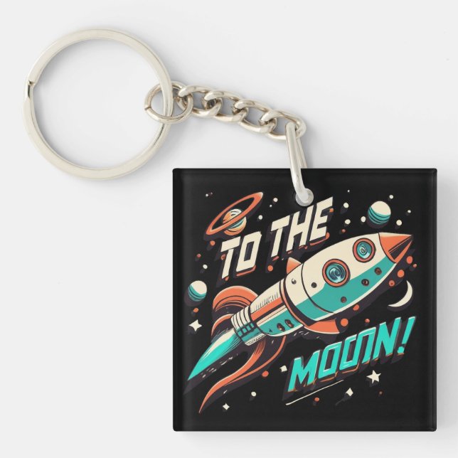 Vintage To The Moon Rocket ship Keychain (Front)