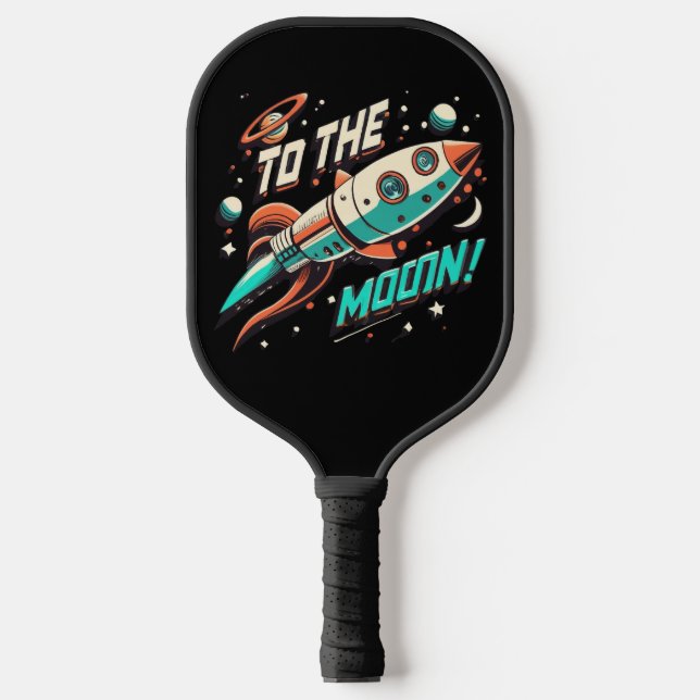Vintage To The Moon Rocket ship Pickleball Paddle (Front)