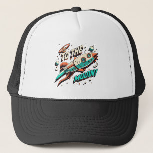 Vintage To The Moon Rocket ship Trucker Hat