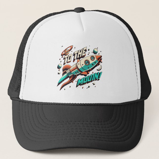 Vintage To The Moon Rocket ship Trucker Hat (Front)