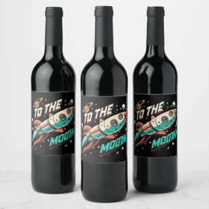 Vintage To The Moon Rocket ship Wine Label