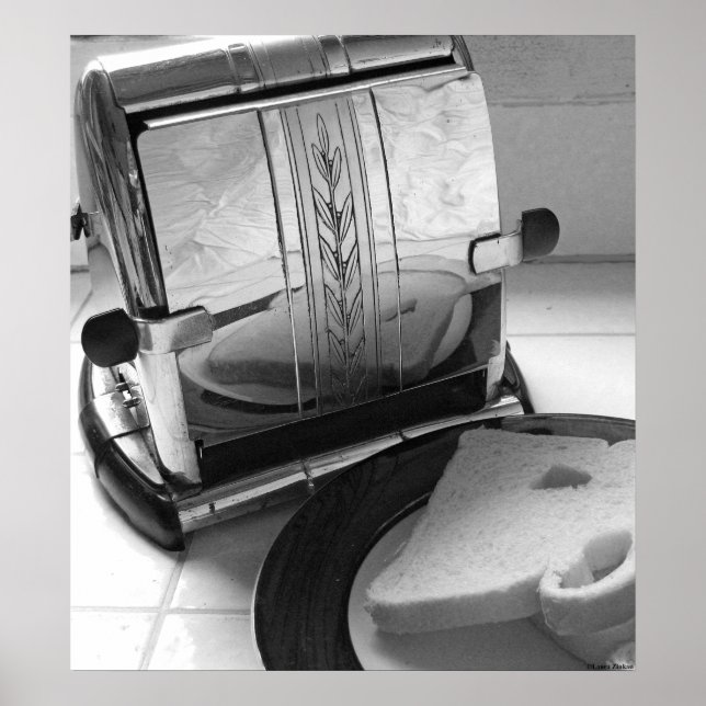 Vintage Toaster Black White Kitchen Art Print (Front)