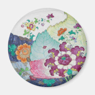 vintage Tobacco Leaf blue white pink round magnet