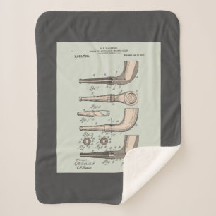 Vintage Tobacco Pipe Patent Sherpa Blanket