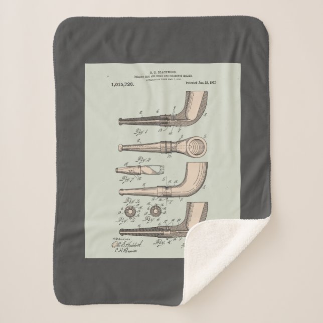 Vintage Tobacco Pipe Patent Sherpa Blanket (Front)