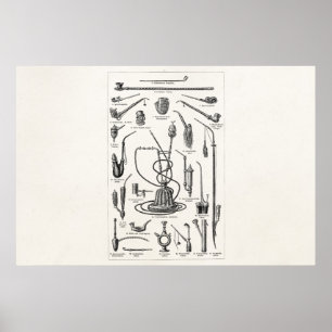 Vintage Tobacco Pipes and Old Hookah Illustration Poster