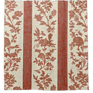 Vintage Toile de Jouy Floral Stripe in Terracotta 