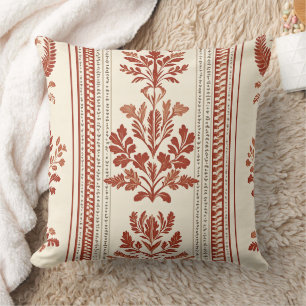 Vintage Toile de Jouy Floral Stripe - Terracotta 2 Throw Pillow