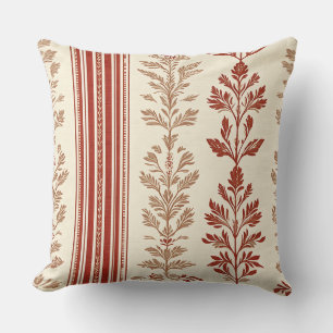 Vintage Toile de Jouy Floral Stripe - Terracotta 4 Throw Pillow