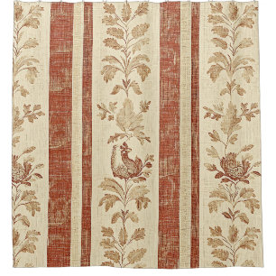 Vintage Toile de Jouy Floral Stripe with Hen