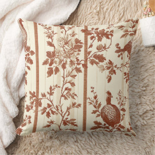 Vintage Toile de Jouy Floral Stripe with Hen (9) Throw Pillow