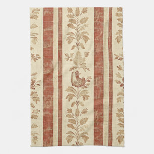 Vintage Toile de Jouy Floral Stripe with Hen Kitchen Towel