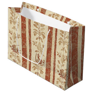 Vintage Toile de Jouy Floral Stripe with Hen Large Gift Bag