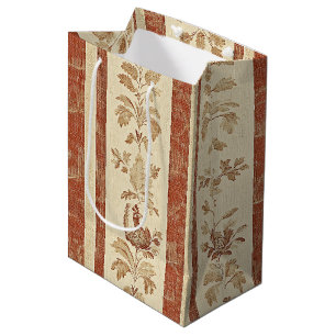 Vintage Toile de Jouy Floral Stripe with Hen Medium Gift Bag