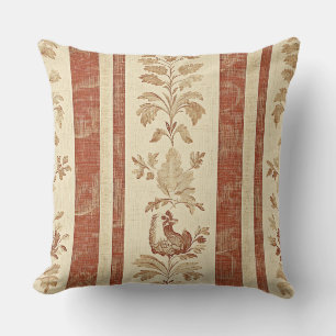 Vintage Toile de Jouy Floral Stripe with Hen Throw Pillow