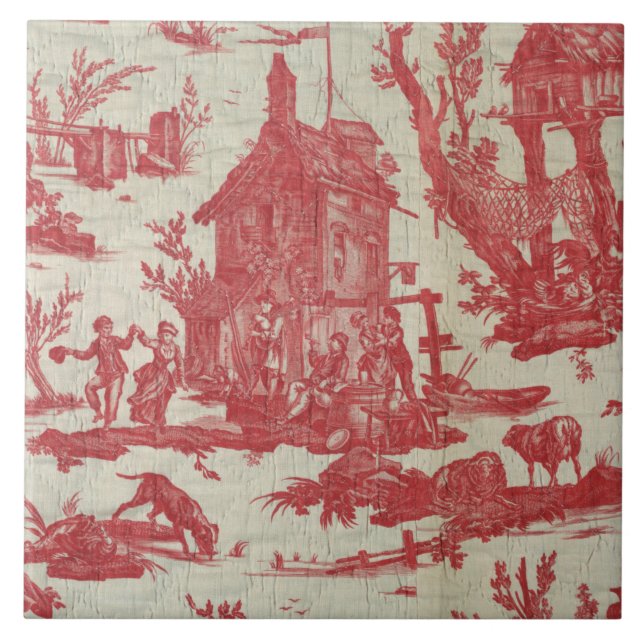 Vintage Toile de Jouy Picturesque Scene Tile (Front)
