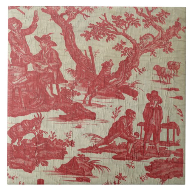 Vintage Toile de Jouy Picturesque Scene Tile (Front)