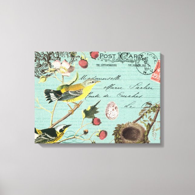 Vintage toile étirée aux oiseaux français (Recto)
