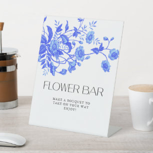 Vintage Toile Floral Bouquet Flower Bar  Pedestal Sign