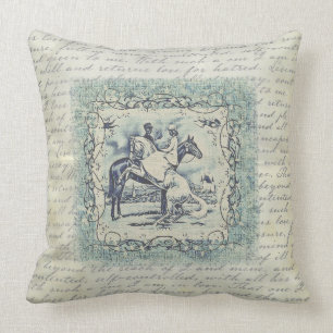 Vintage toile horses and riders victorian throw pillow