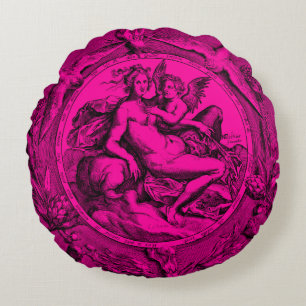 Vintage Toile Lady Angel Renaissance Round Pillow