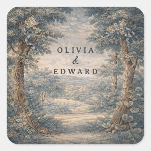 Vintage Toile Wedding Tapestry Romantic Woodland Square Sticker