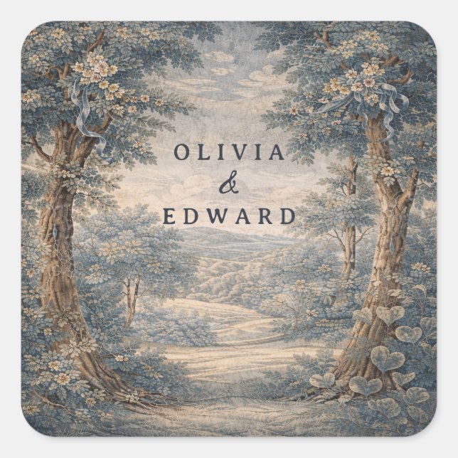 Vintage Toile Wedding Tapestry Romantic Woodland  Square Sticker (Front)