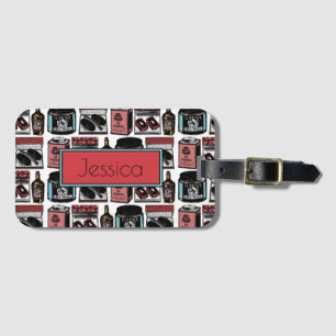 Vintage Toiletries Pattern Personalised  Luggage Tag