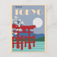 Vintage Tokyo Japan Red Pagoda Cherry Blossom