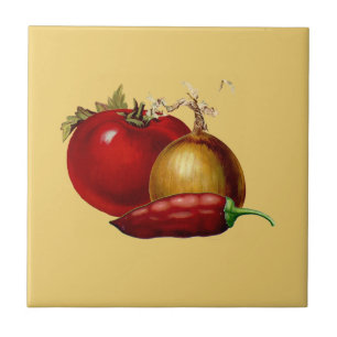 Vintage Tomato, Onion & Jalapeno Pepper Tile