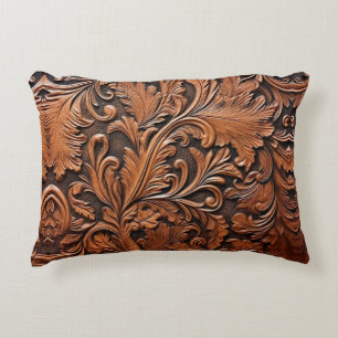 Vintage tooled leather accent pillow