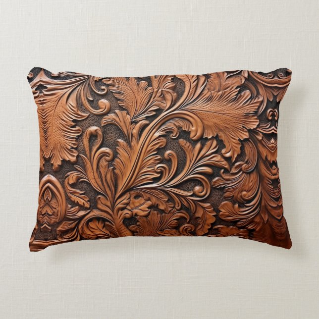 Vintage tooled leather accent pillow (Front)