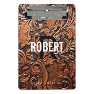 Vintage tooled leather monogram name mini clipboard