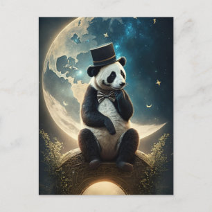 Vintage Top Hat Moon Panda Bear Postcard