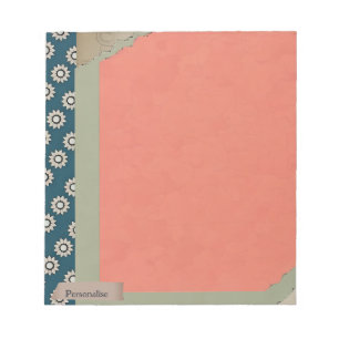 Vintage Torn Paper Floral Green Orange Scrapbook Notepad