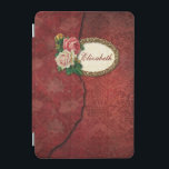 Vintage Torn Red Damask and Roses Personalized iPad Mini Cover<br><div class="desc">Layers of aged red damask with torn edge,  gold filigree frame and vintage roses. Note:  Sculpted,  engraved,  embossed and dimensional effects,  layered,  aged or eroded appearance,  textures and shadows achieved digitally. Actual product has a flat surface.</div>