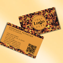 Vintage Tortoise Shell Custom Company Logo QR Code Business Card