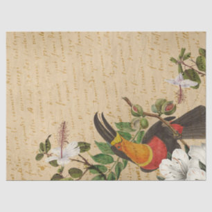 Vintage Toucan and Tropical Flower Decoupage Tissue Paper