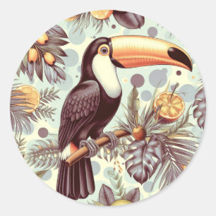 Vintage Toucan Tropical Pattern Classic Round Sticker
