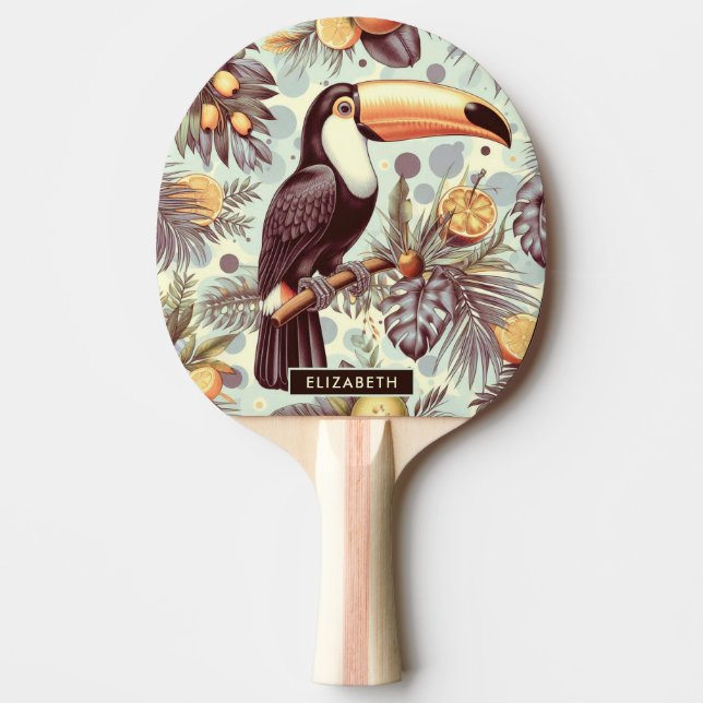 Vintage Toucan Tropical Pattern Ping Pong Paddle (Front)