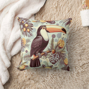 Vintage Toucan Tropical Pattern Throw Pillow