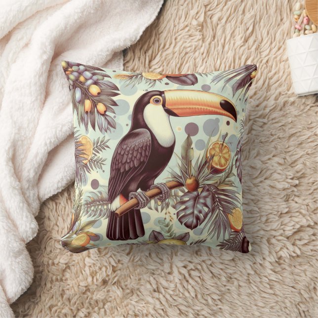 Vintage Toucan Tropical Pattern Throw Pillow (Blanket)