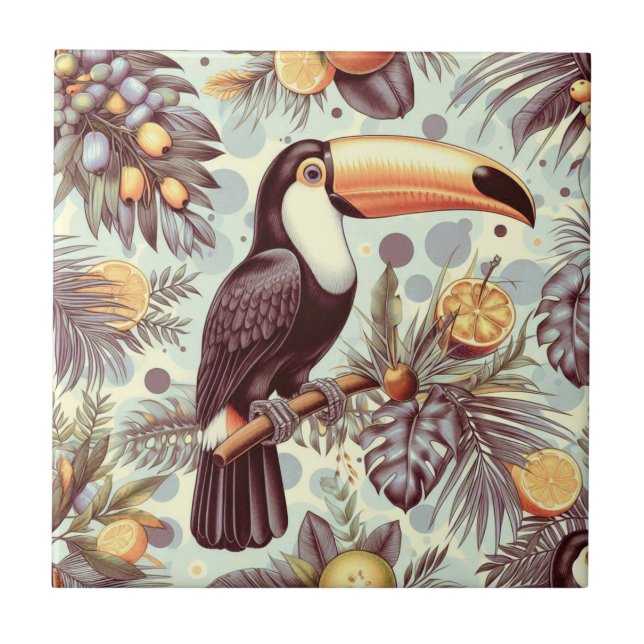 Vintage Toucan Tropical Pattern Tile (Front)