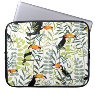 Vintage Toucans Green Leaves Pattern Laptop Sleeve