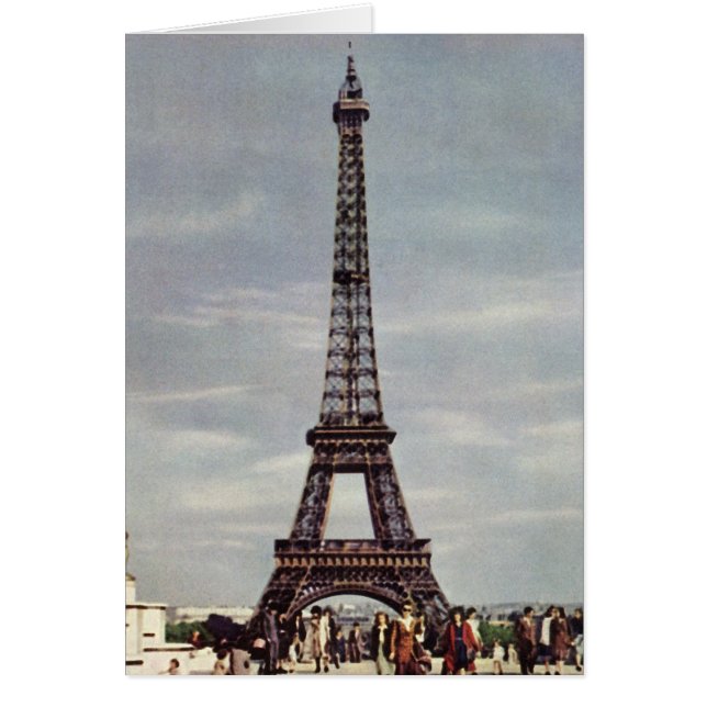 Vintage Tourists at Eiffel Tower, Paris Vacation (Front)